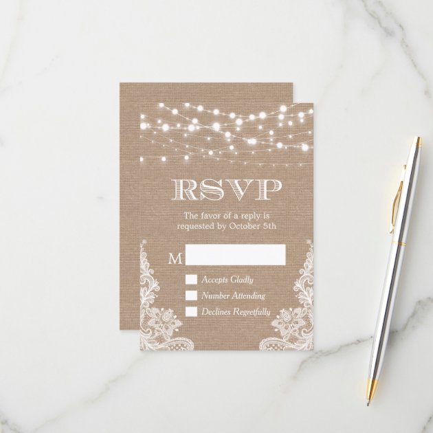 String Lights Rustic Country Burlap Lace RSVP