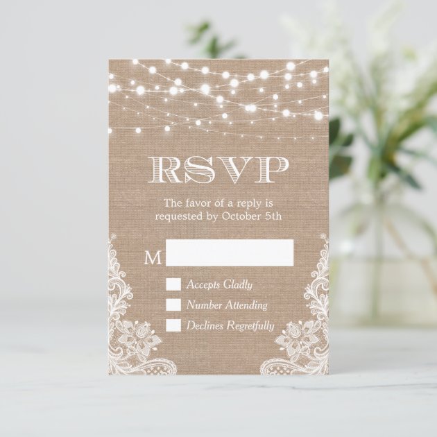 String Lights Rustic Country Burlap Lace RSVP