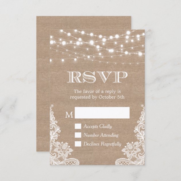 String Lights Rustic Country Burlap Lace RSVP