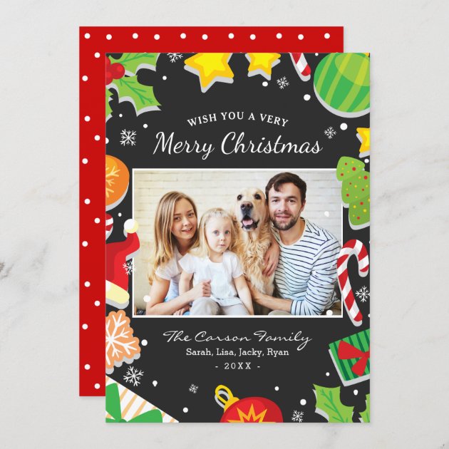 Colorful Merry Christmas Elements Family Photo Holiday Card