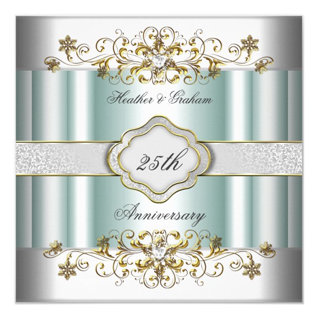 Elegant 25th Anniversary Silver Teal Blue Mint 5.25x5.25 Square Paper ...