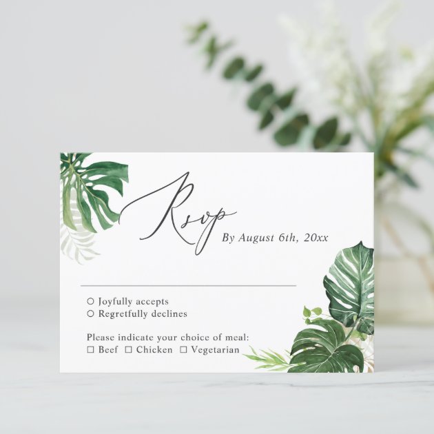 Tropical Palm Leaves Summer Greenery Wedding RSVP Card