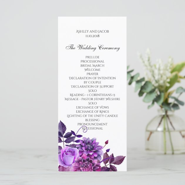 Purple Flowers Wedding Program Floral Ñeremony