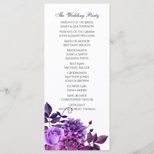 Purple Flowers Wedding Program Floral Ñeremony