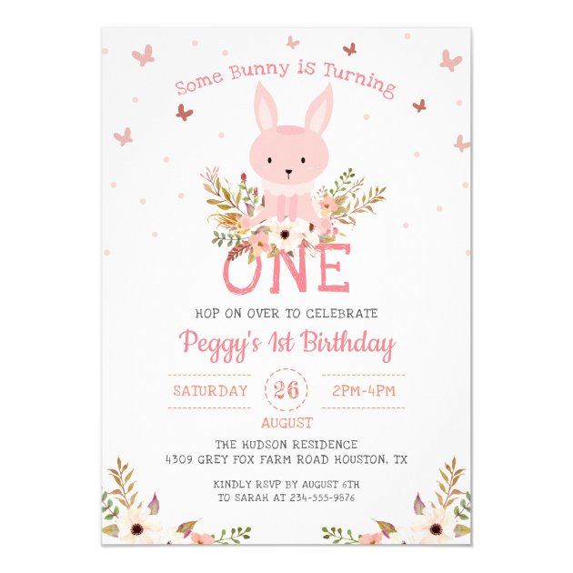 Pink Some Bunny Girl 1st Birthday Invitation