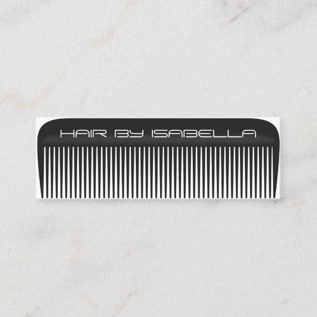 Hair stylist comb modern black hair salon branding mini business card (front side)