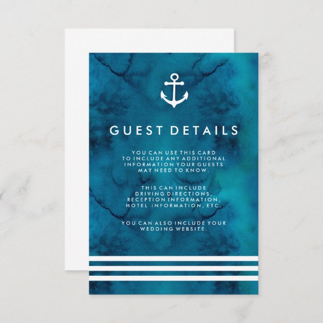 Blue Watercolor Nautical Wedding Guest Information Enclosure Card