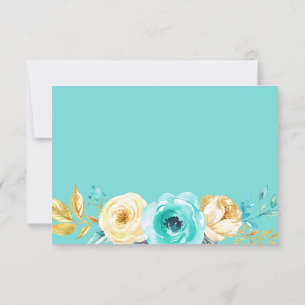 Trendy Turquoise Gold Floral Wedding RSVP Reply