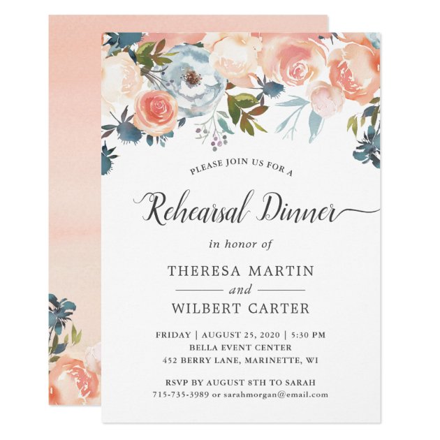 Rustic Peach Floral Fall Wedding Rehearsal Dinner Card