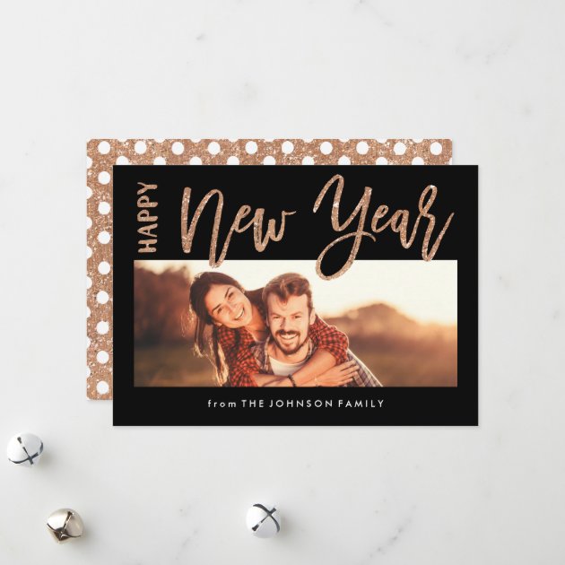 Brushed New Year Faux Gold Glitter Photo Card