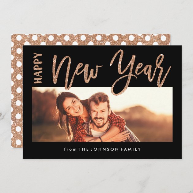 Brushed New Year Faux Gold Glitter Photo Card