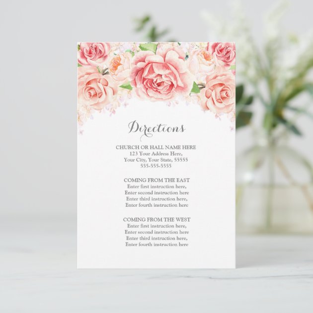 White Pink Rustic Floral Wedding Direction Insert