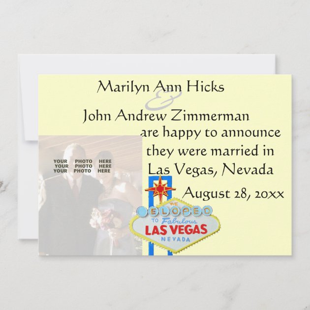 Las Vegas Marriage Announcement with wedding photo