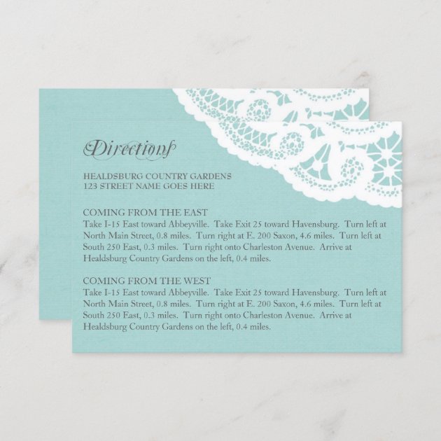 Blue Lace Doily Wedding Directions Enclosure Card