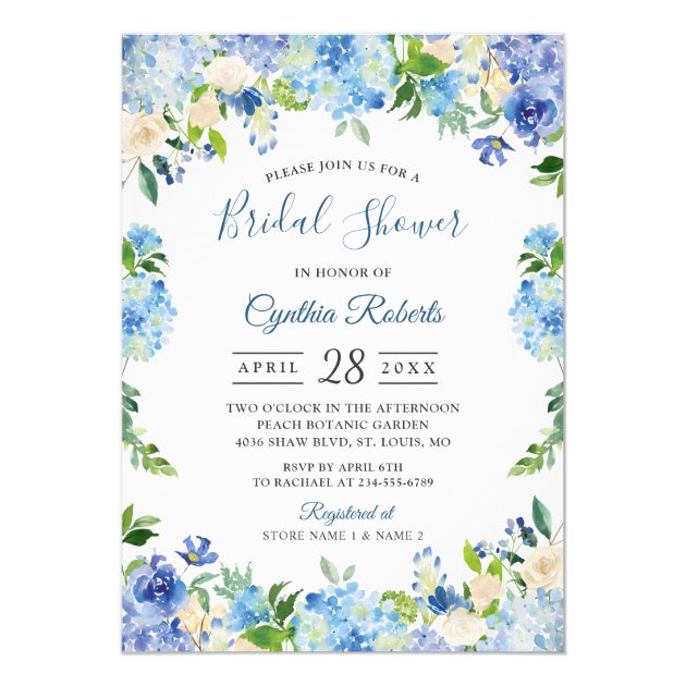 Light Blue Hydrangeas Floral Wreath Bridal Shower Card