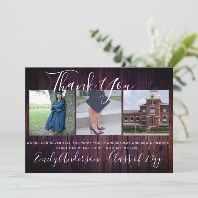 Thank You Graduation Card 3 X PHOTO Collage Rustic