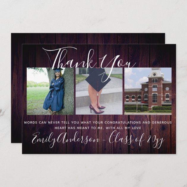 Thank You Graduation Card 3 X PHOTO Collage Rustic
