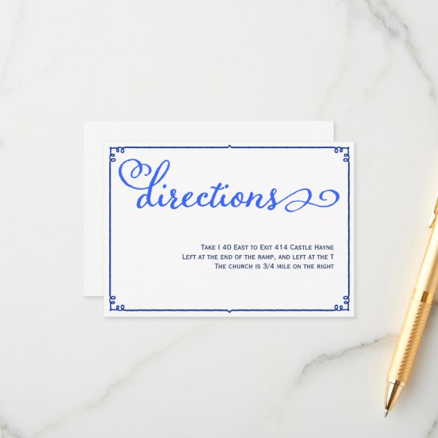 Winter Blues Calligraphy Wedding Directions Card