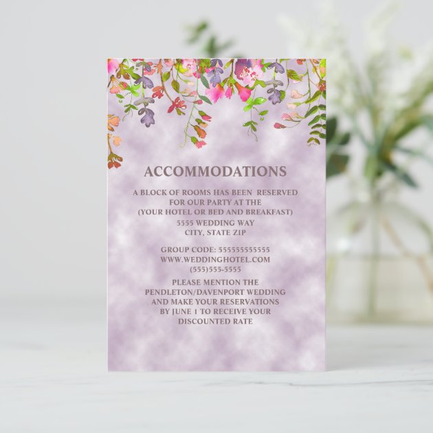 Watercolor Floral On Lavender Accommodations Enclosure Card