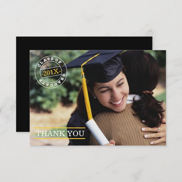 Modern Stamp Photo Graduation Thank You | Gold