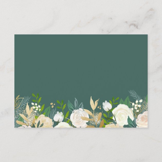 Green Ivory Gold Floral Wedding Reception Details Enclosure Card