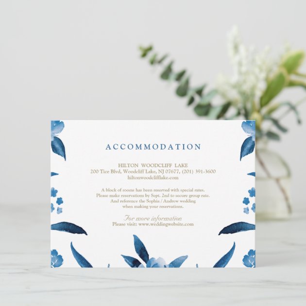 Blue Floral Chinoiserie Wedding Accommodation Enclosure Card
