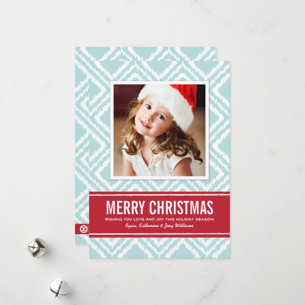 Merry Christmas Photo Card | Red And Blue Ikat