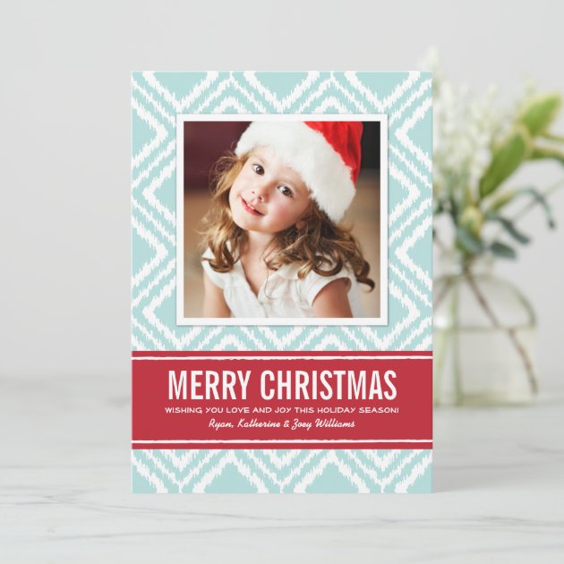 Merry Christmas Photo Card | Red And Blue Ikat