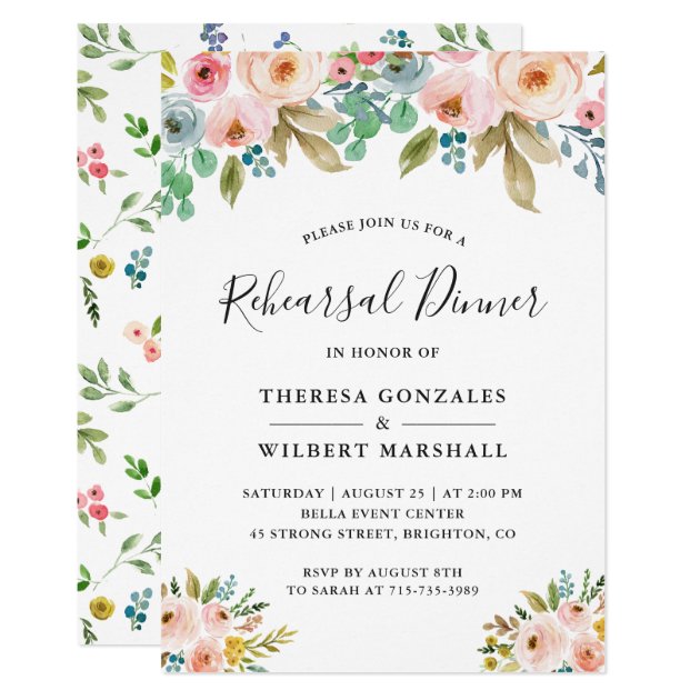 Watercolor Chic Floral Wedding Rehearsal Dinner Card