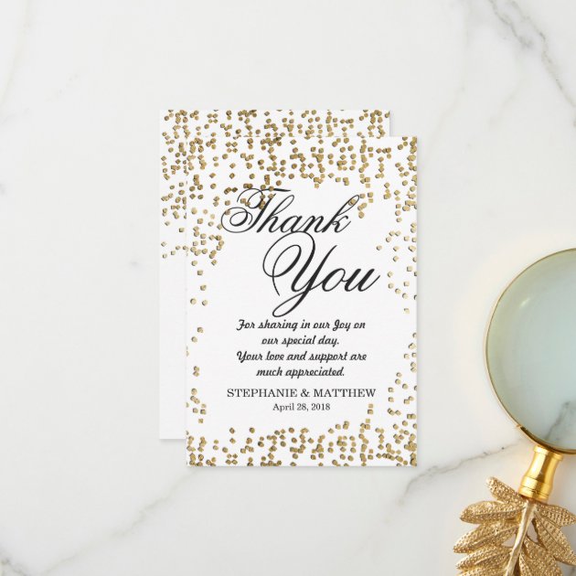 Elegant And Simple Faux Gold Confetti Thank You Card