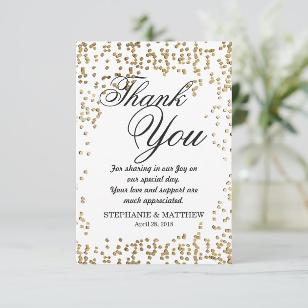 Elegant And Simple Faux Gold Confetti Thank You Card