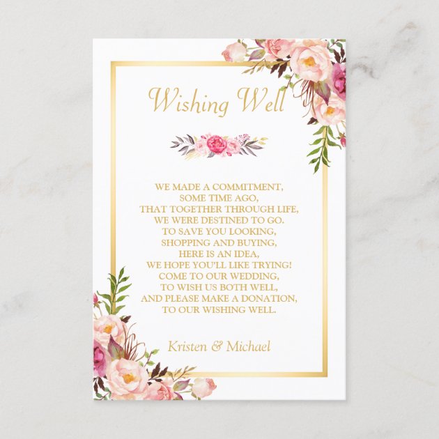 Wedding Wishing Well Gold Elegant Chic Floral Enclosure Card
