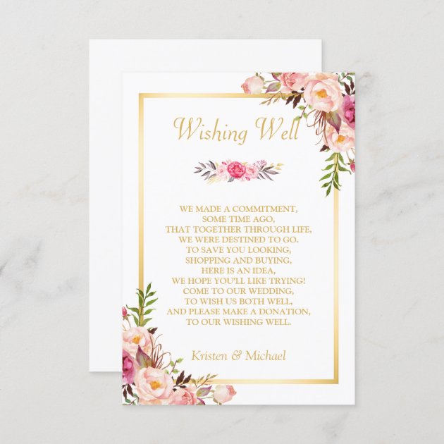 Wedding Wishing Well Gold Elegant Chic Floral Enclosure Card