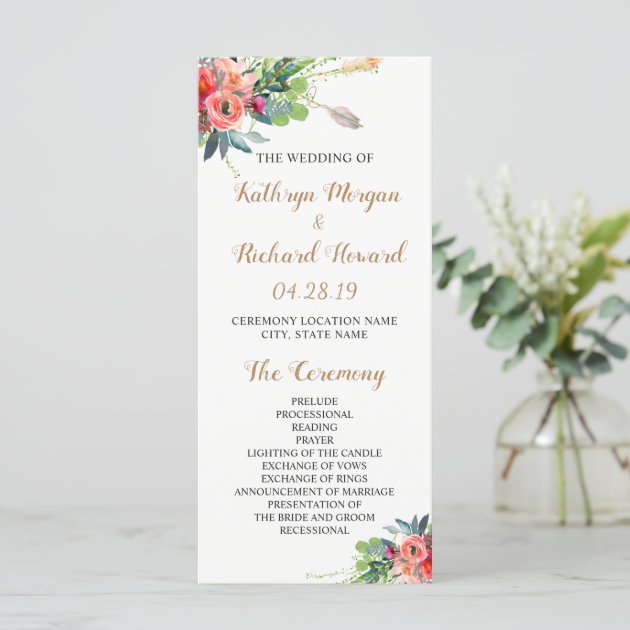 Rustic Bohemian Floral Watercolor Wedding Program