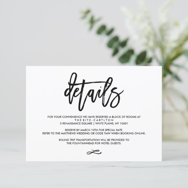 Chic Hand Lettered Wedding Details Enclosure Card