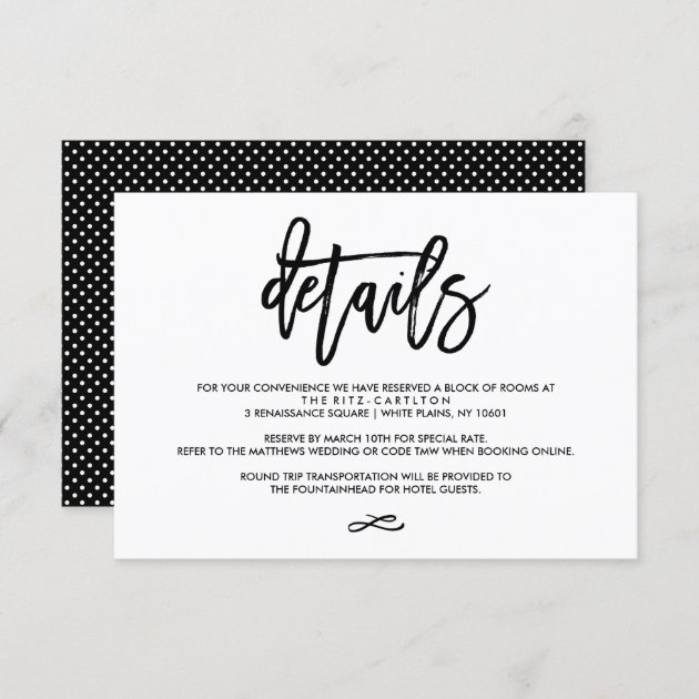 Chic Hand Lettered Wedding Details Enclosure Card