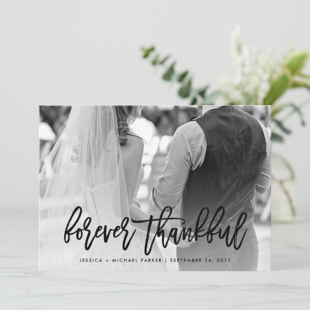 Forever Thankful | Typography And Wedding Photo Thank You Card