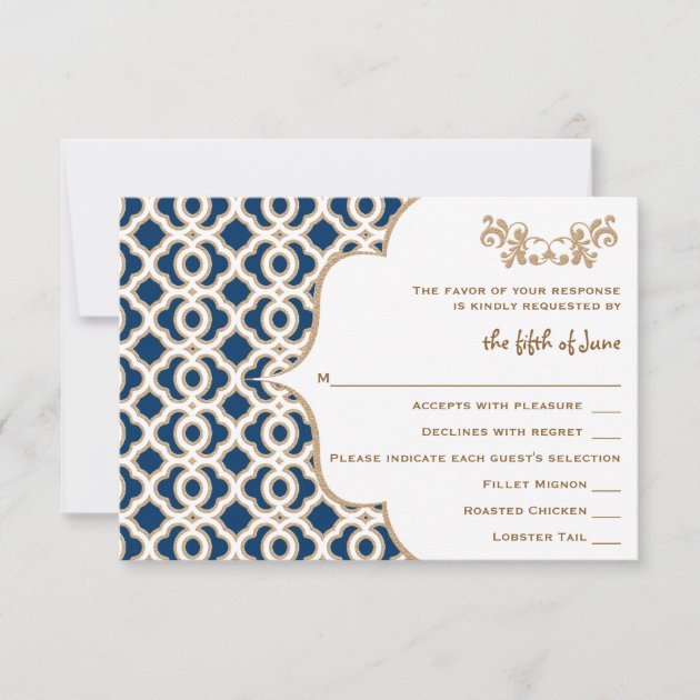 Navy Blue and Gold Moroccan Wedding Response Cards