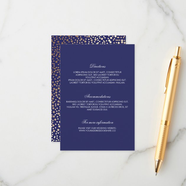 Navy Gold Confetti Wedding Details Enclosure Card