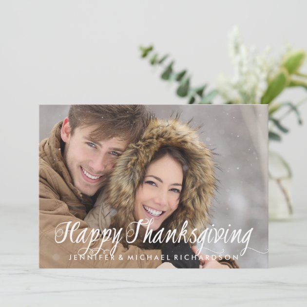 Simple Modern Typography Happy Thanksgiving Photo Holiday Card