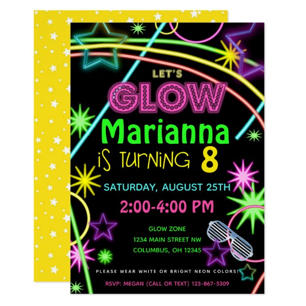 Neon Glow in the Dark Kids Birthday Party Invite