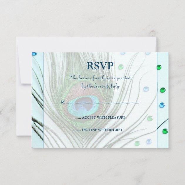 Glam Peacock Feather Teal Response Card