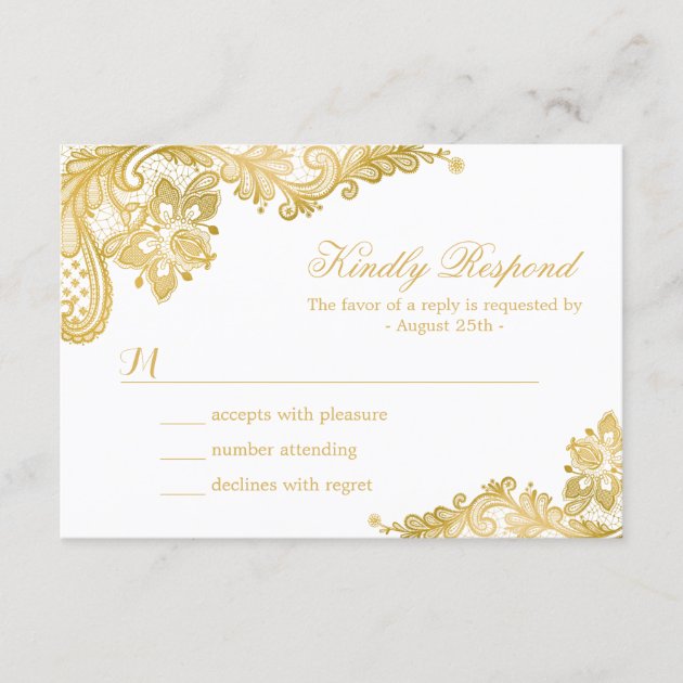 Elegant Gold Lace Wedding RSVP Card