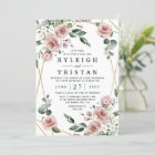 Dusty Rose Pink and Gold Floral Greenery Wedding Invitation | Zazzle