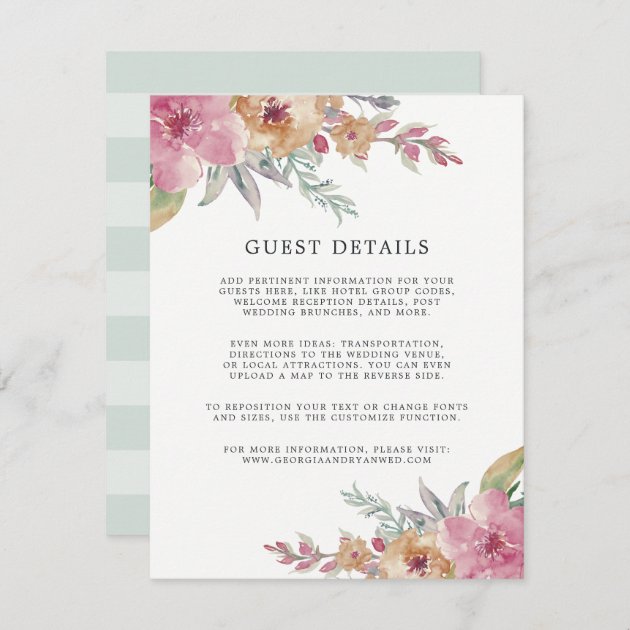Painted Blooms Wedding Guest Details Card