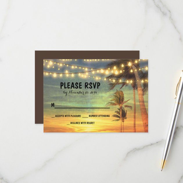 Lights Palms Beach Sunset Wedding RSVP Cards