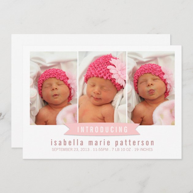 Modern Banner Baby Girl Photo Birth Announcement