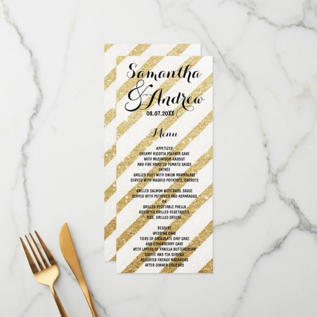 Modern Brushstrokes Gold Stripes Wedding Menu