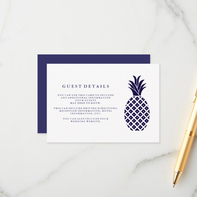 Classic Navy Pineapple Wedding Guest Details Enclosure Card