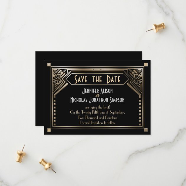 Gold Shaded Gatsby Art Deco Wedding Save The Date